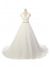 V Neck Ivory Pleated Chiffon Corset Back Wedding Dress